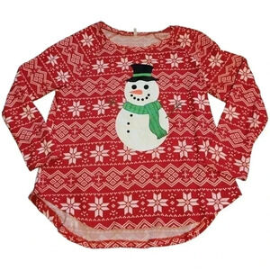 Christmas Snowman Women's Long Sleeve Top Red & White Size XL